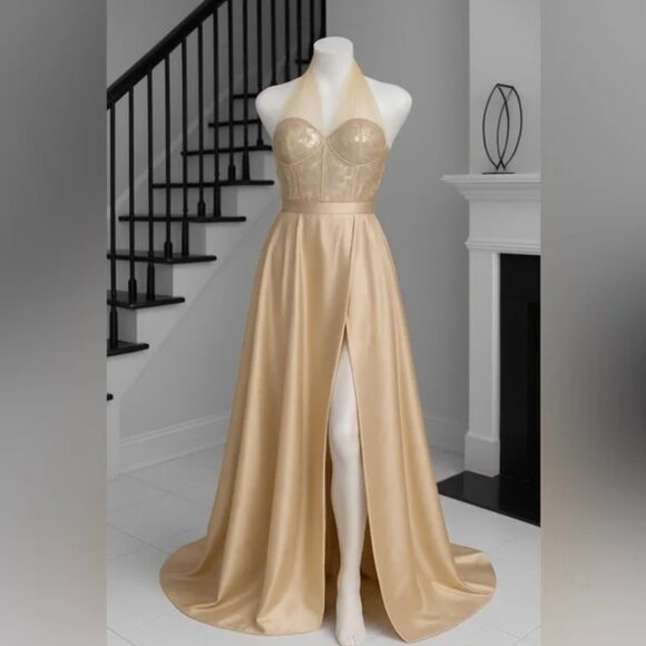 NWOT Faeriesty Sequin Top Strapless Champagne Gown Dress - Picture 5 of 11